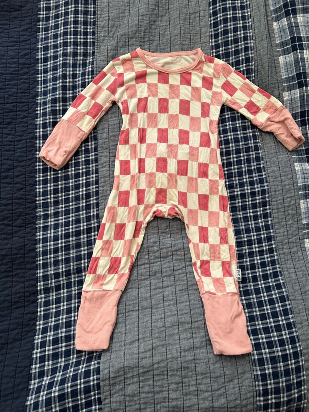 Pink Checker Footed One-Piece for Kids